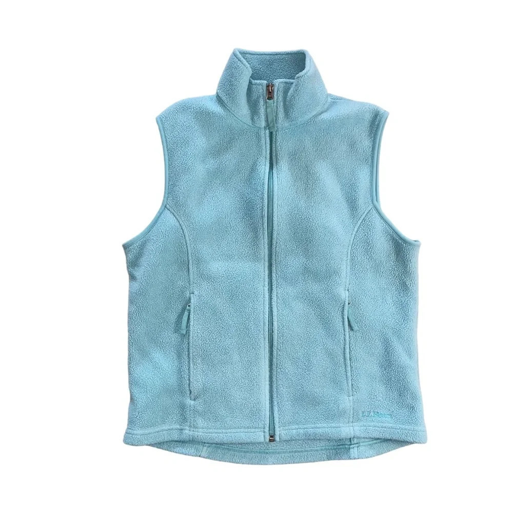 LL Bean Full Zip Blue Fleece Vest Women's Size Small Zip Pockets Outdoor Hiking
